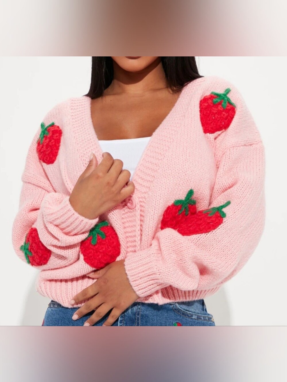 Fashion Nova Berry Sweet Strawberry Cardigan - Small